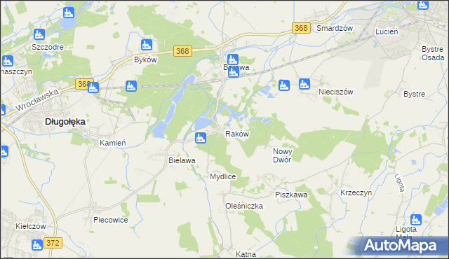 mapa Raków gmina Długołęka, Raków gmina Długołęka na mapie Targeo
