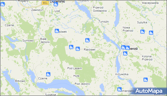 mapa Rakówek gmina Przerośl, Rakówek gmina Przerośl na mapie Targeo