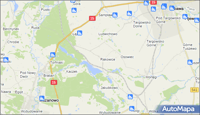 mapa Rakowice gmina Lubawa, Rakowice gmina Lubawa na mapie Targeo