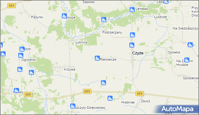 mapa Rakowicze gmina Czyże, Rakowicze gmina Czyże na mapie Targeo