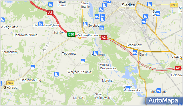 mapa Rakowiec gmina Siedlce, Rakowiec gmina Siedlce na mapie Targeo