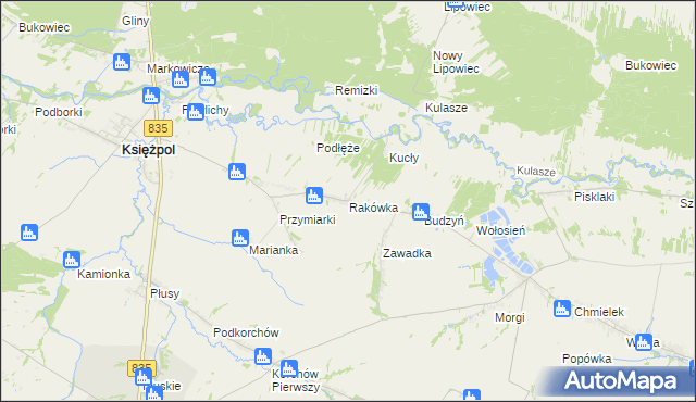 mapa Rakówka gmina Księżpol, Rakówka gmina Księżpol na mapie Targeo