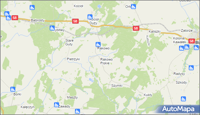 mapa Rakowo Piskie, Rakowo Piskie na mapie Targeo