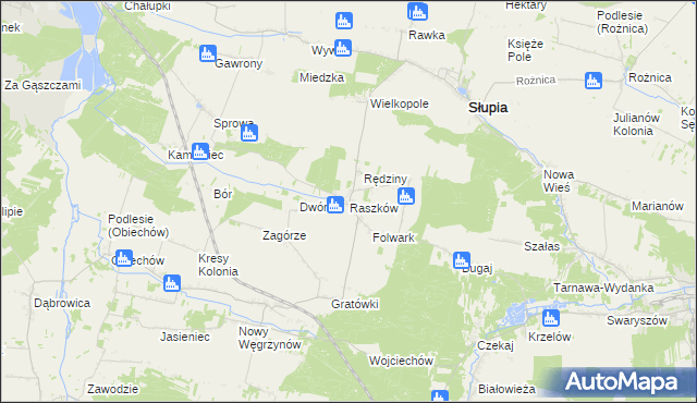 mapa Raszków gmina Słupia, Raszków gmina Słupia na mapie Targeo