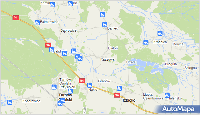 mapa Raszowa gmina Tarnów Opolski, Raszowa gmina Tarnów Opolski na mapie Targeo