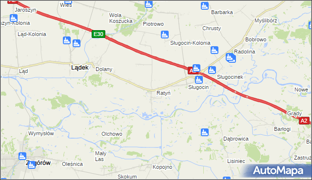 mapa Ratyń gmina Lądek, Ratyń gmina Lądek na mapie Targeo