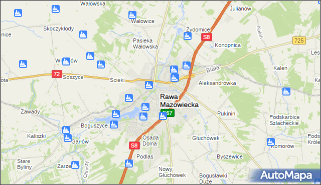 mapa Rawa Mazowiecka, Rawa Mazowiecka na mapie Targeo