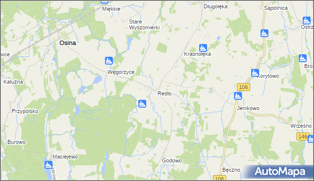 mapa Redło gmina Osina, Redło gmina Osina na mapie Targeo