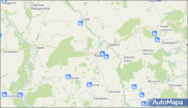 mapa Redło gmina Połczyn-Zdrój, Redło gmina Połczyn-Zdrój na mapie Targeo