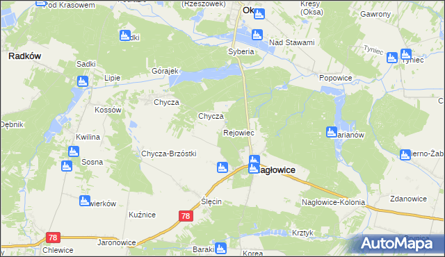 mapa Rejowiec gmina Nagłowice, Rejowiec gmina Nagłowice na mapie Targeo