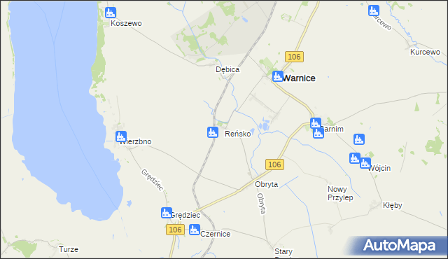 mapa Reńsko gmina Warnice, Reńsko gmina Warnice na mapie Targeo