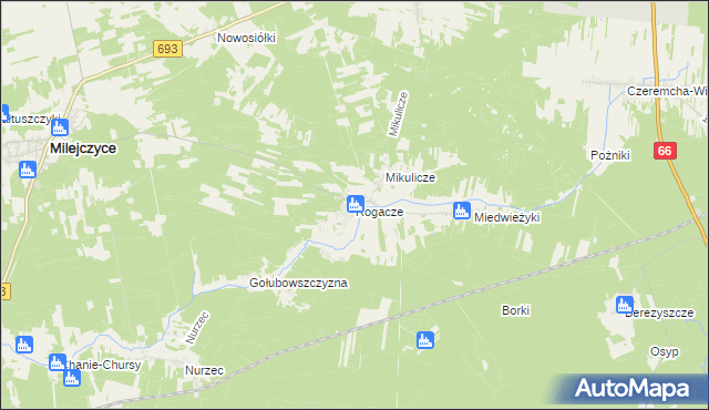 mapa Rogacze gmina Milejczyce, Rogacze gmina Milejczyce na mapie Targeo