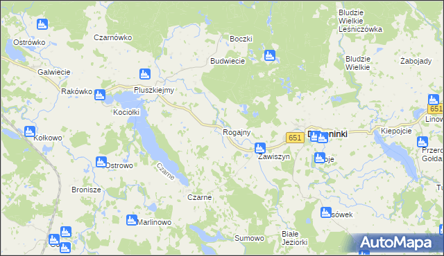 mapa Rogajny gmina Dubeninki, Rogajny gmina Dubeninki na mapie Targeo