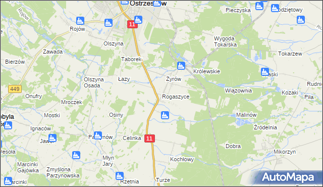 mapa Rogaszyce gmina Ostrzeszów, Rogaszyce gmina Ostrzeszów na mapie Targeo