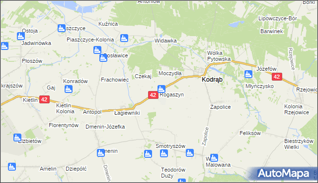 mapa Rogaszyn gmina Kodrąb, Rogaszyn gmina Kodrąb na mapie Targeo