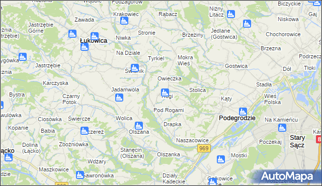 mapa Rogi gmina Podegrodzie, Rogi gmina Podegrodzie na mapie Targeo