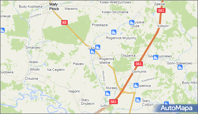 mapa Rogienice Wielkie, Rogienice Wielkie na mapie Targeo