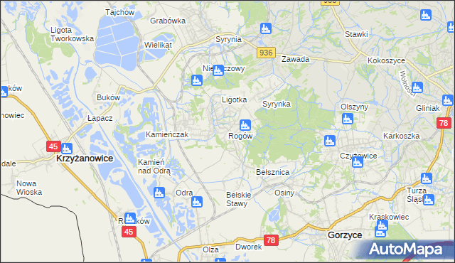 mapa Rogów gmina Gorzyce, Rogów gmina Gorzyce na mapie Targeo
