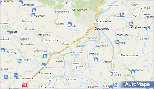 mapa Rogów gmina Opatowiec, Rogów gmina Opatowiec na mapie Targeo