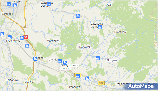 mapa Rogówek gmina Kłodzko, Rogówek gmina Kłodzko na mapie Targeo