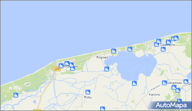 mapa Rogowo gmina Trzebiatów, Rogowo gmina Trzebiatów na mapie Targeo