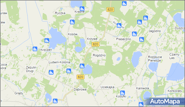 mapa Rogóźno gmina Ludwin, Rogóźno gmina Ludwin na mapie Targeo