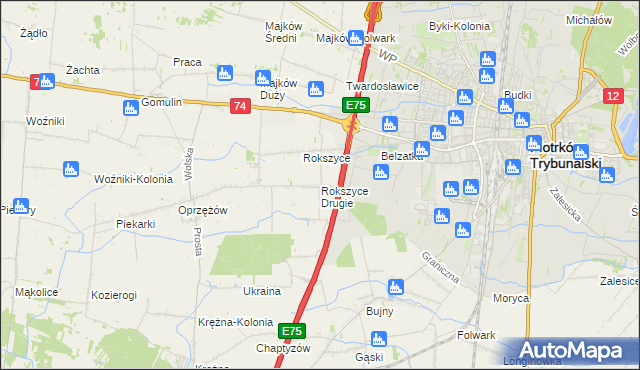 mapa Rokszyce Drugie, Rokszyce Drugie na mapie Targeo