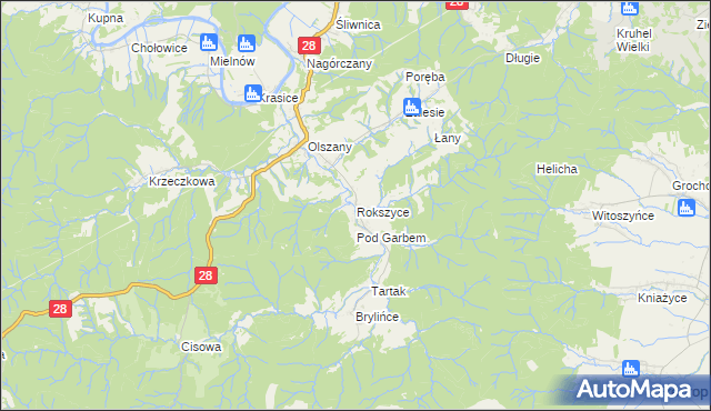 mapa Rokszyce gmina Krasiczyn, Rokszyce gmina Krasiczyn na mapie Targeo