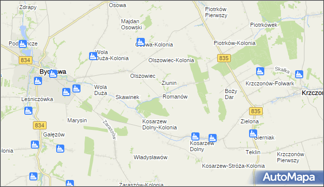 mapa Romanów gmina Bychawa, Romanów gmina Bychawa na mapie Targeo