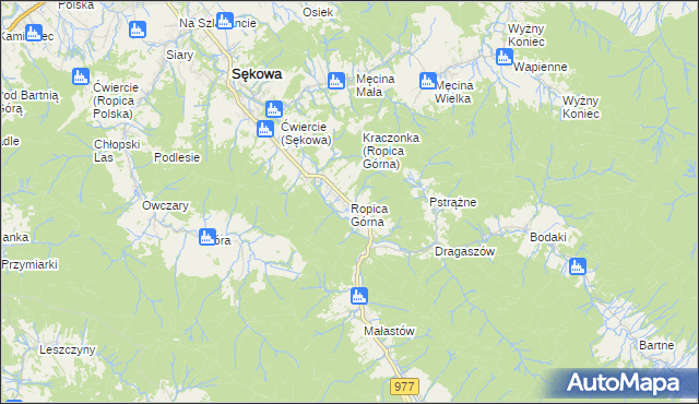 mapa Ropica Górna, Ropica Górna na mapie Targeo