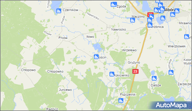 mapa Rościn gmina Myślibórz, Rościn gmina Myślibórz na mapie Targeo