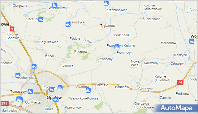 mapa Rosochy gmina Opatów, Rosochy gmina Opatów na mapie Targeo