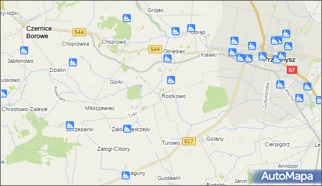 mapa Rostkowo gmina Czernice Borowe, Rostkowo gmina Czernice Borowe na mapie Targeo