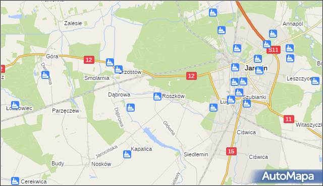 mapa Roszków gmina Jarocin, Roszków gmina Jarocin na mapie Targeo