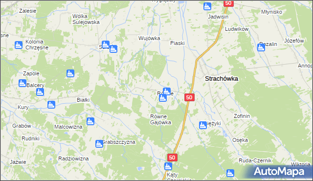 mapa Równe gmina Strachówka, Równe gmina Strachówka na mapie Targeo