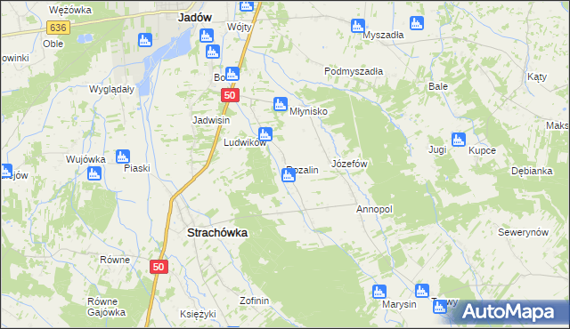 mapa Rozalin gmina Strachówka, Rozalin gmina Strachówka na mapie Targeo