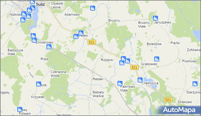 mapa Różanki gmina Susz, Różanki gmina Susz na mapie Targeo