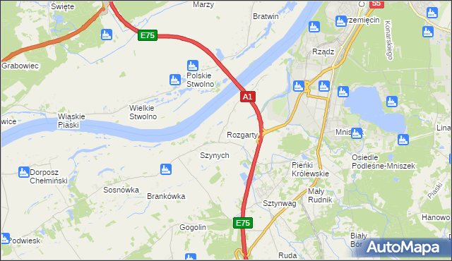 mapa Rozgarty gmina Grudziądz, Rozgarty gmina Grudziądz na mapie Targeo