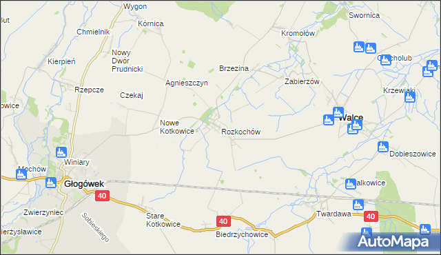 mapa Rozkochów gmina Walce, Rozkochów gmina Walce na mapie Targeo