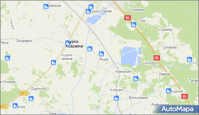 mapa Ruda gmina Krypno, Ruda gmina Krypno na mapie Targeo