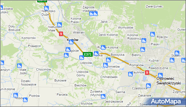 mapa Rudka gmina Kunów, Rudka gmina Kunów na mapie Targeo