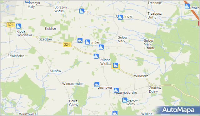 mapa Rudna Wielka gmina Wąsosz, Rudna Wielka gmina Wąsosz na mapie Targeo