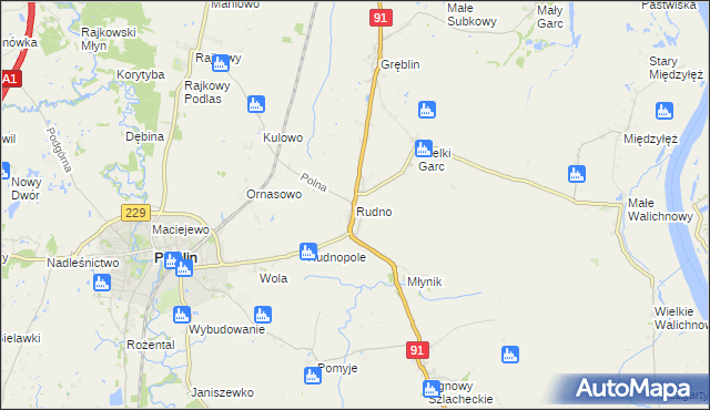 mapa Rudno gmina Pelplin, Rudno gmina Pelplin na mapie Targeo