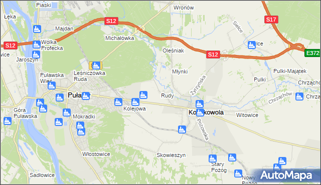 mapa Rudy gmina Końskowola, Rudy gmina Końskowola na mapie Targeo