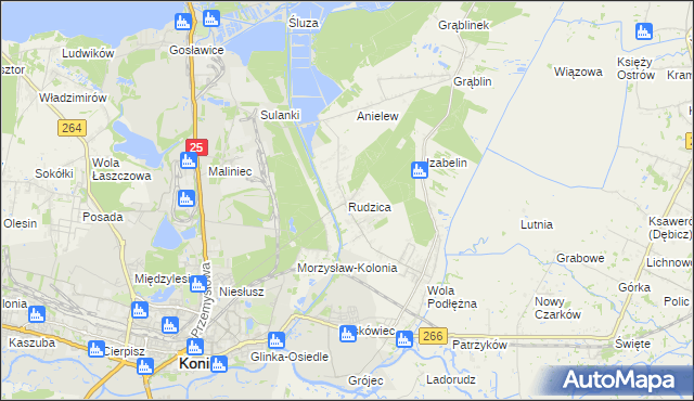 mapa Rudzica gmina Kramsk, Rudzica gmina Kramsk na mapie Targeo