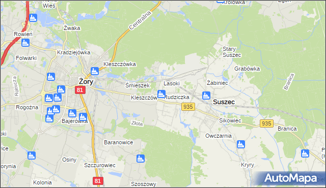 mapa Rudziczka gmina Suszec, Rudziczka gmina Suszec na mapie Targeo