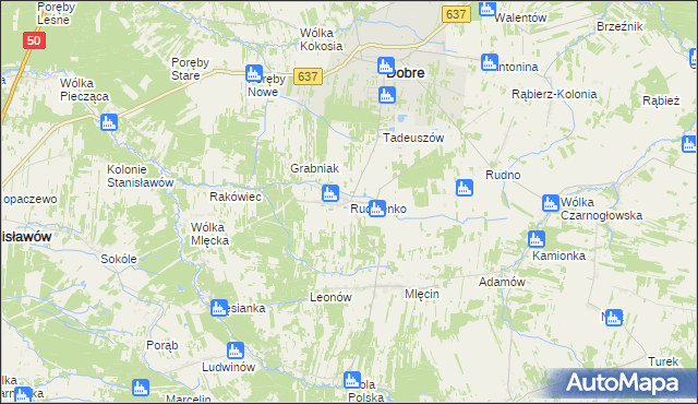 mapa Rudzienko gmina Dobre, Rudzienko gmina Dobre na mapie Targeo