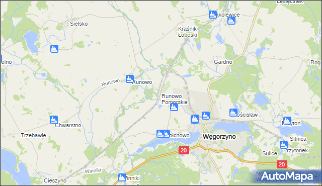 mapa Runowo Pomorskie, Runowo Pomorskie na mapie Targeo