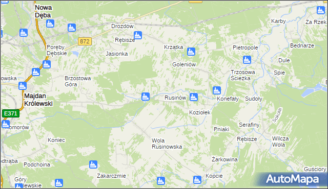 mapa Rusinów gmina Majdan Królewski, Rusinów gmina Majdan Królewski na mapie Targeo