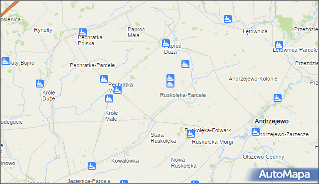 mapa Ruskołęka-Parcele, Ruskołęka-Parcele na mapie Targeo